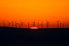 first light wind turbines and rising sun landscape